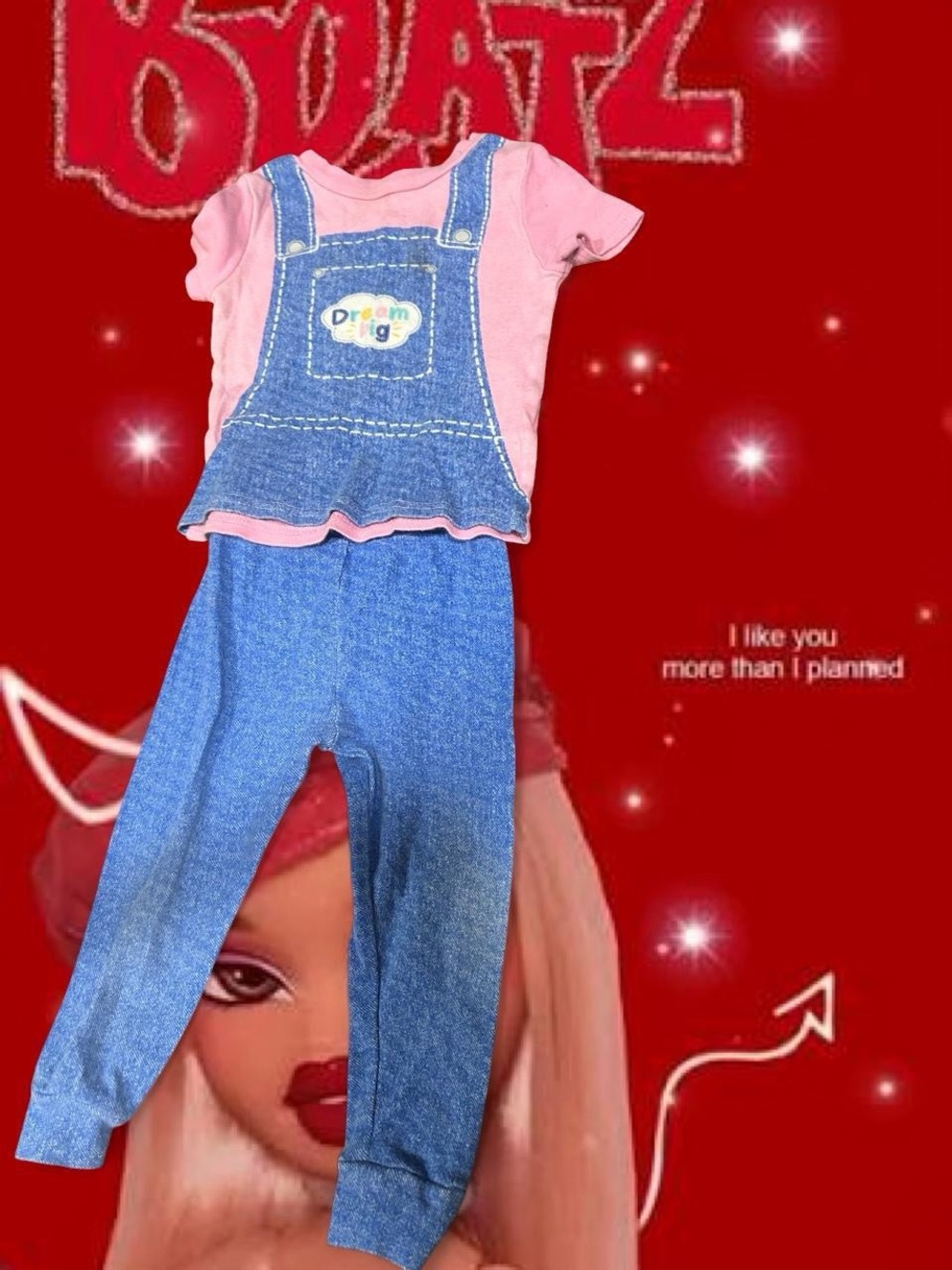 Rachel Pink Tee with Blue Denim-Look Overalls and Leggings Set